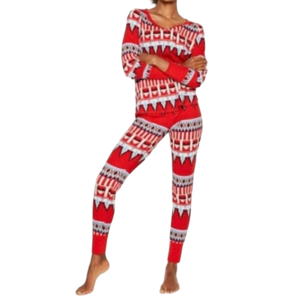 Victoria's Secret Red White and Black Fair Isle Pajama Set